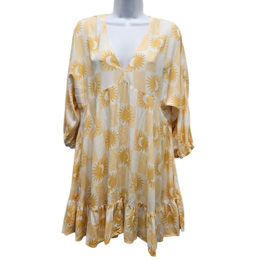 Label of Love Yellow Sun Moon Celestial Mini Dress Cover Up (Tag Removed) S/M